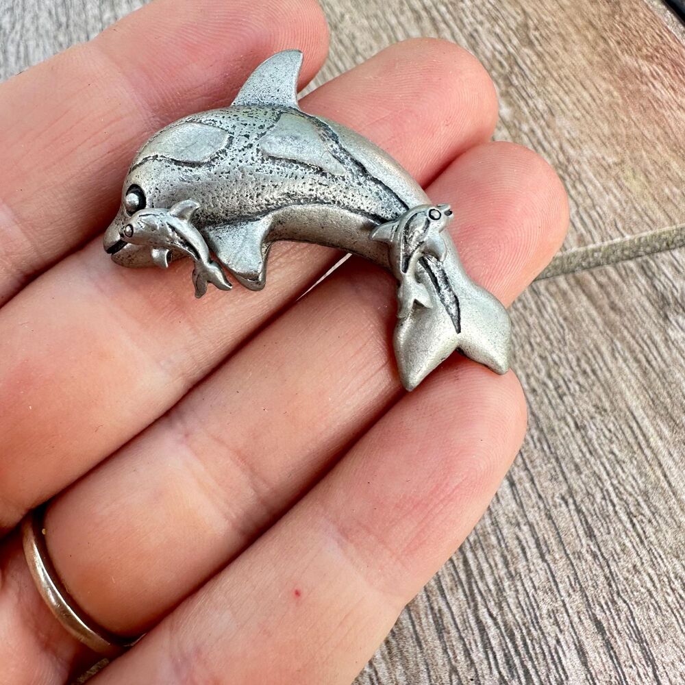 Dolphin Brooch with Dolphin Earrings Jewelry Set
